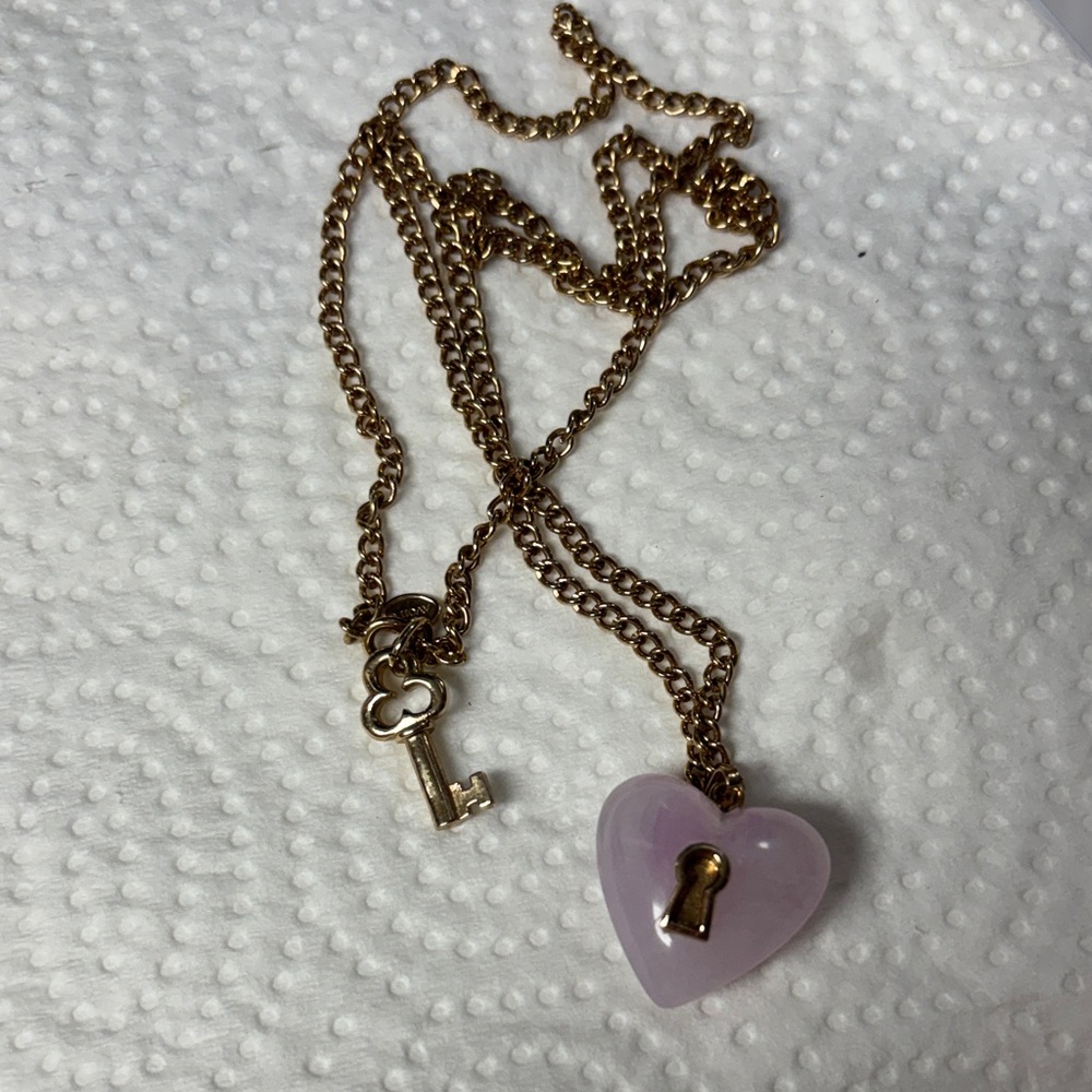 Charming Gold and Lavender Heart Key Necklace